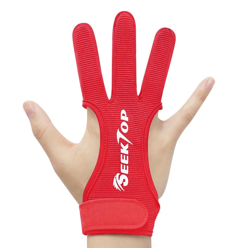 Seektop Archery Gloves Shooting Hunting Leather Three Finger Protector for Youth Adult Beginner (Red, S) - Image 1